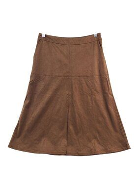 Cabi Brown A-Line Midi Skirt With Side Zipper & Front Pleat Size 4
